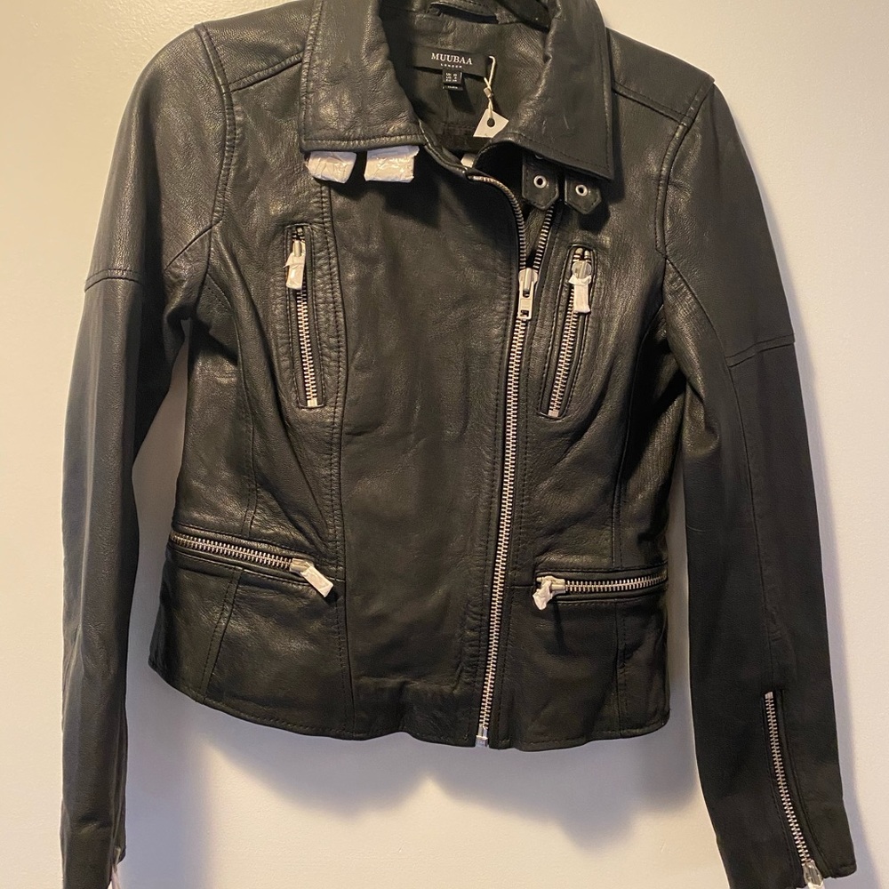 NWT Muubaa Black Leather Moto Jacket